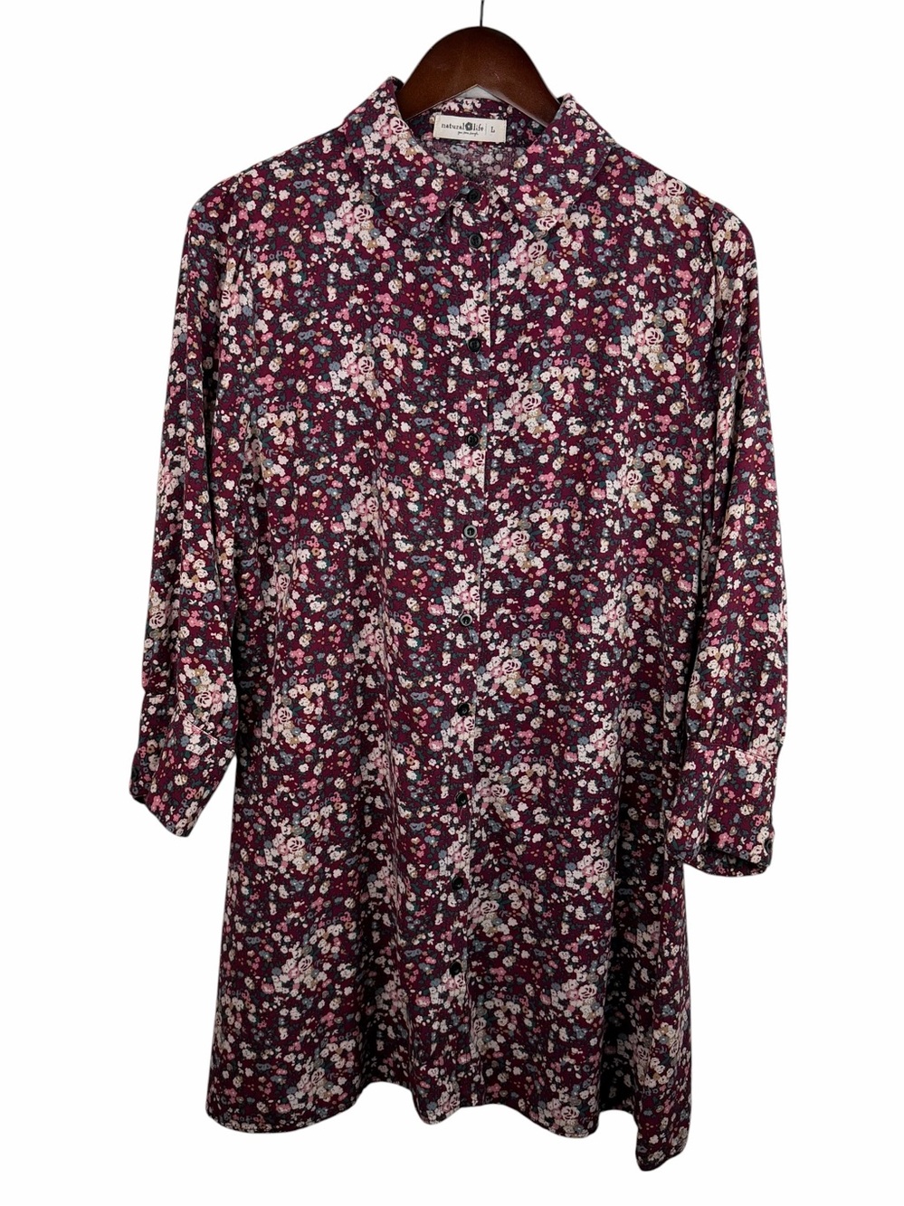 Natural Life | Twiggy Burgundy Floral Button Mini Shirt Dress
